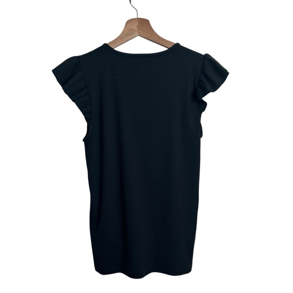 J.Crew Women’s Black Vintage Rib Ruffle Sleeve T-Shirt Cotton Modal Size Small - Picture 5 of 6